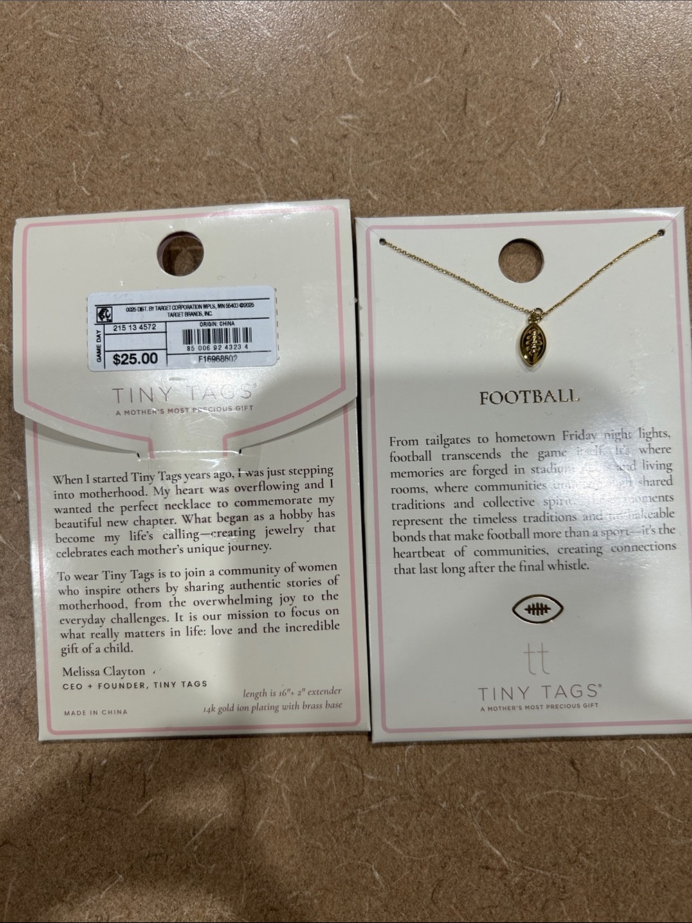 Tiny Tags Gold Football Pendant Necklace Set NWT - Picture 3 of 3